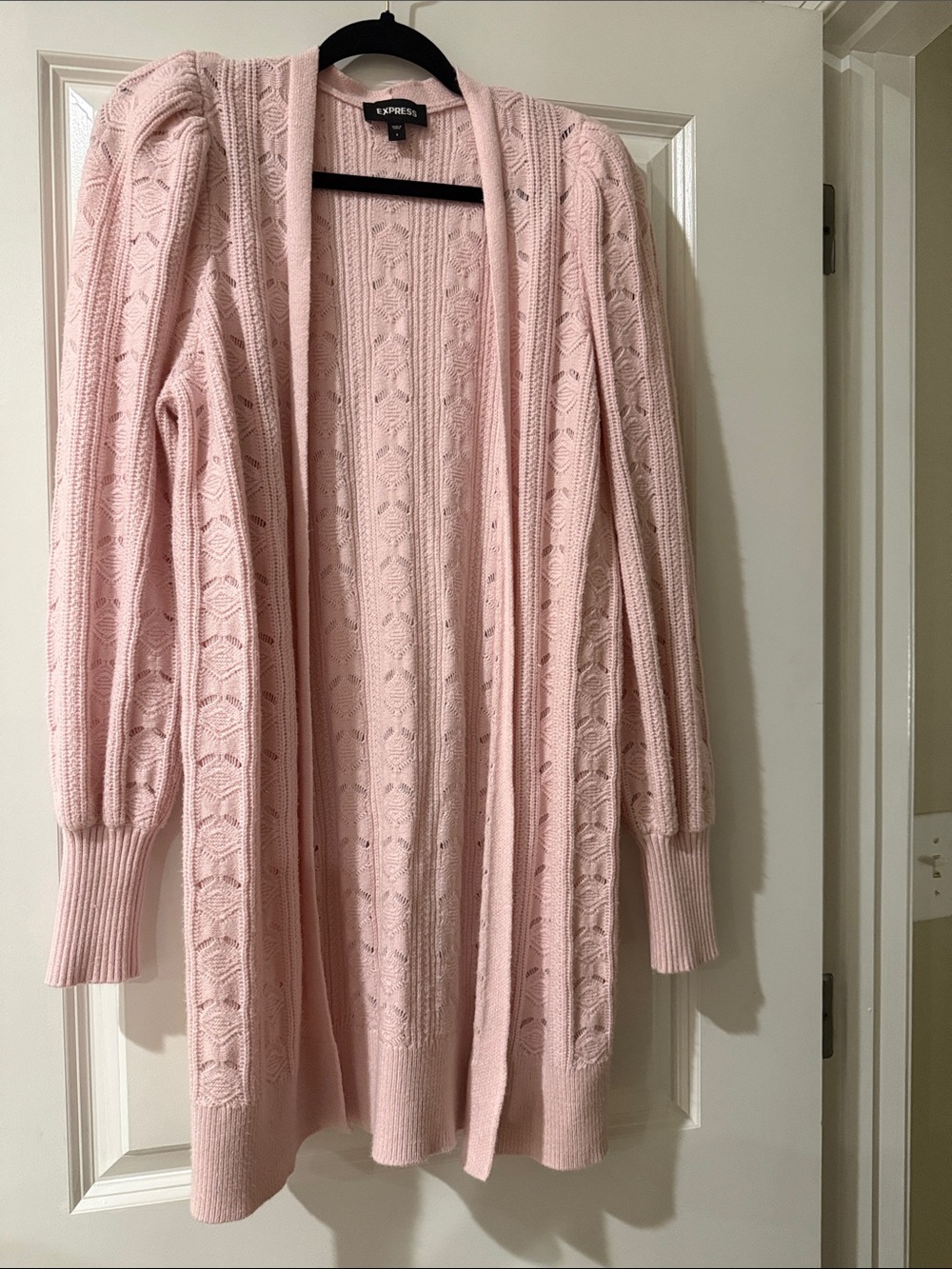 Express Light Pink Open-Front Cable Knit Cardigan